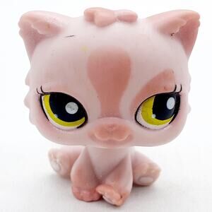 Littlest Pet Shop Pink Cat Kitten Figure Yellow Eyes Hasbro LPS Toy Collectible